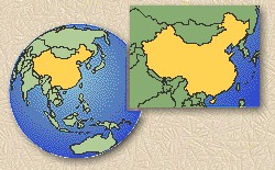 Location of China on map of the world